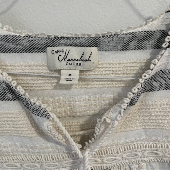 Caffe Marrakech Peasant Boho Striped Eyelet Top - Picture 3 of 3